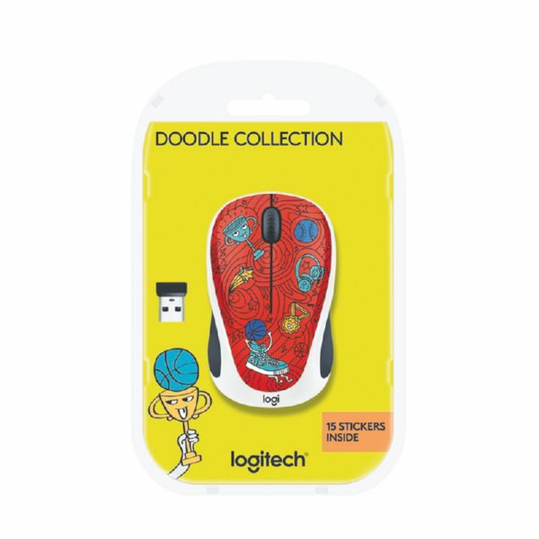 Raton Inalambrico Logitech M238 Doodle Collection Rojo 15 stickers