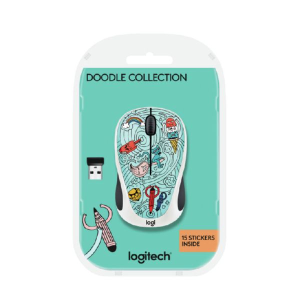 Raton Inalambrico Logitech M238 Doodle Collection Verde 15 stickers